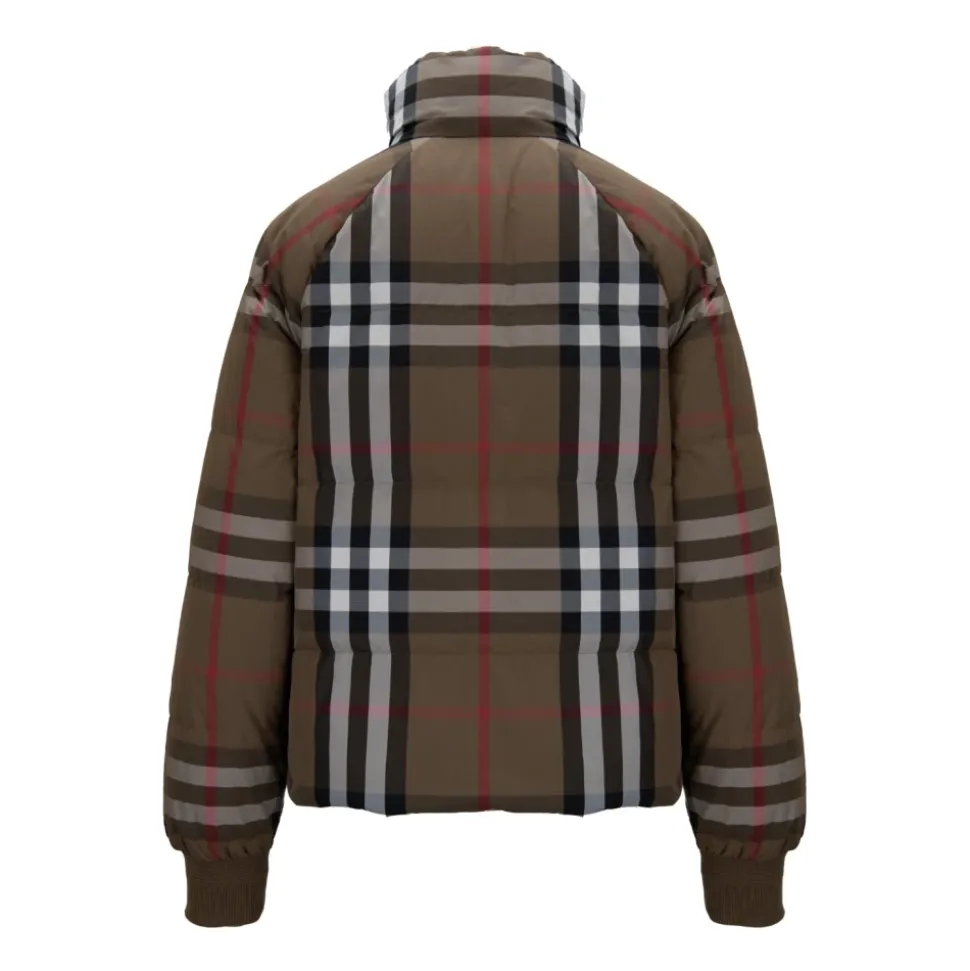 Chaqueta Acolchada de Nylon con Estampado de Cuadros Reversible