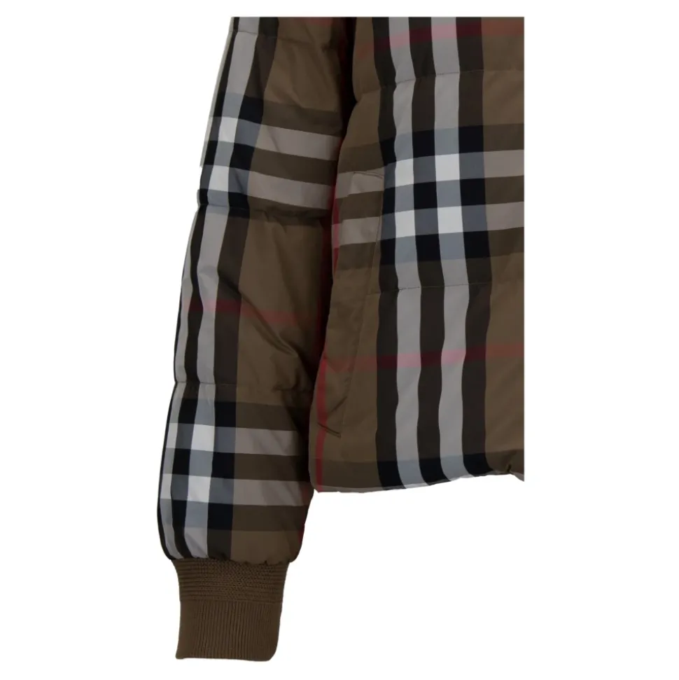 Chaqueta Acolchada de Nylon con Estampado de Cuadros Reversible