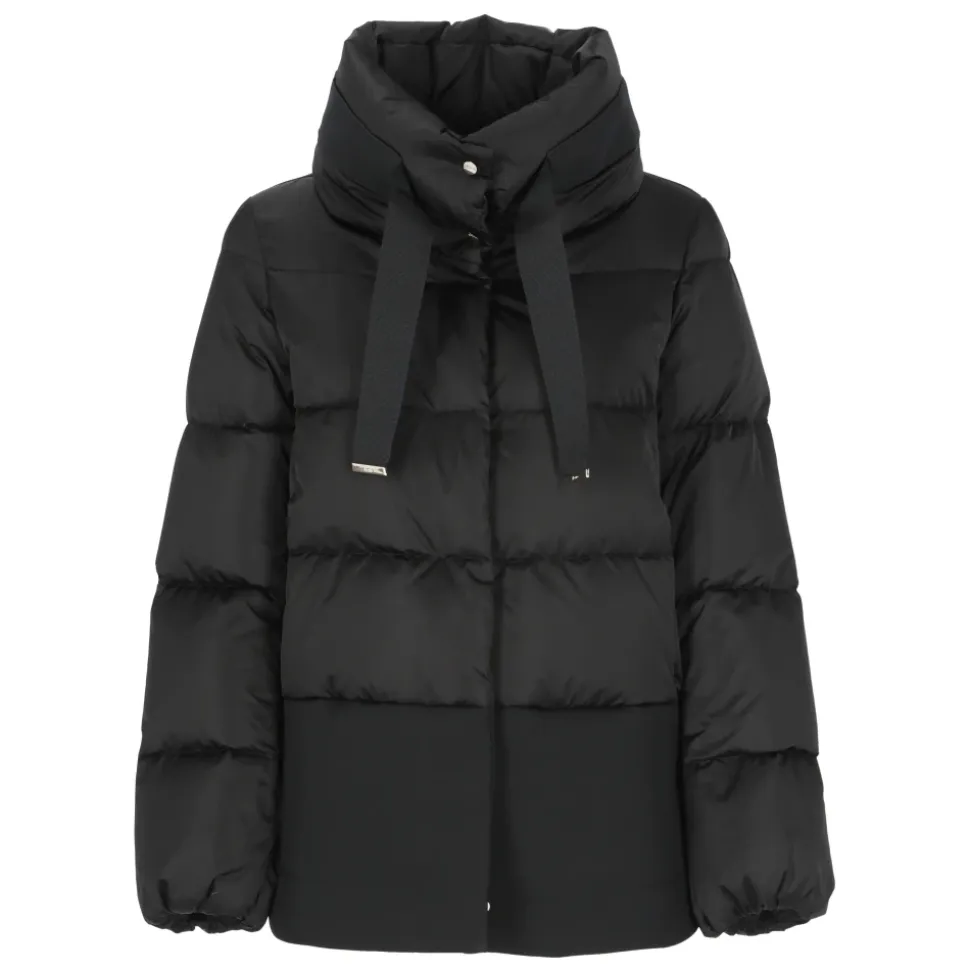 Chaqueta Acolchada de Plumón Negra con Cuello Alto
