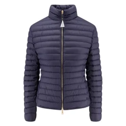 Chaqueta Azul Cremallera Cuero Logo