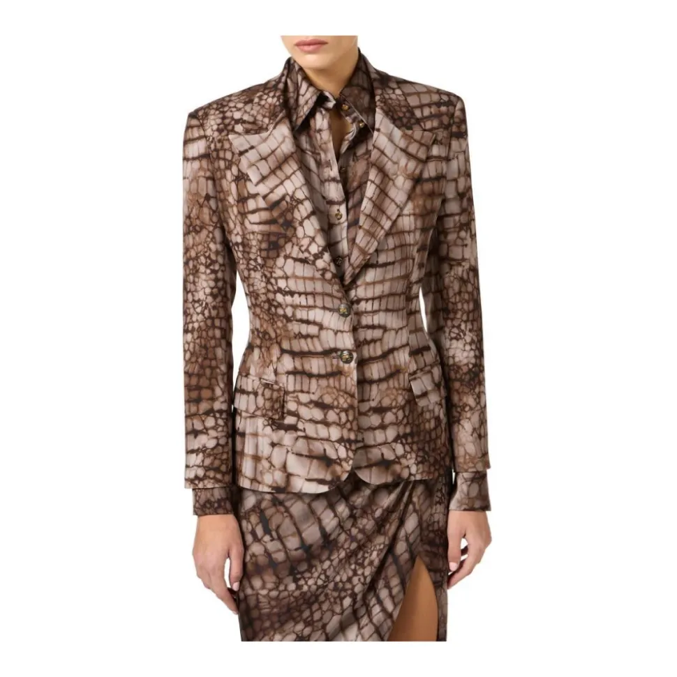 Chaqueta de Crepé con Estampado de Cocodrilo