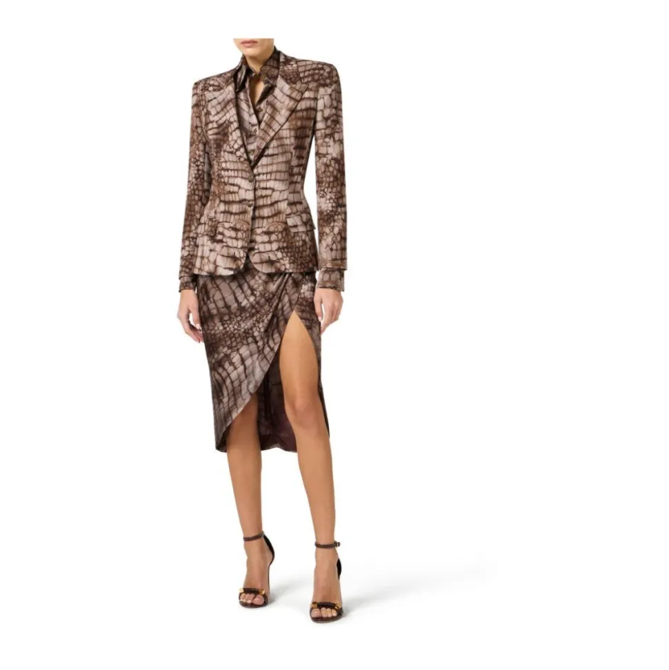 Chaqueta de Crepé con Estampado de Cocodrilo
