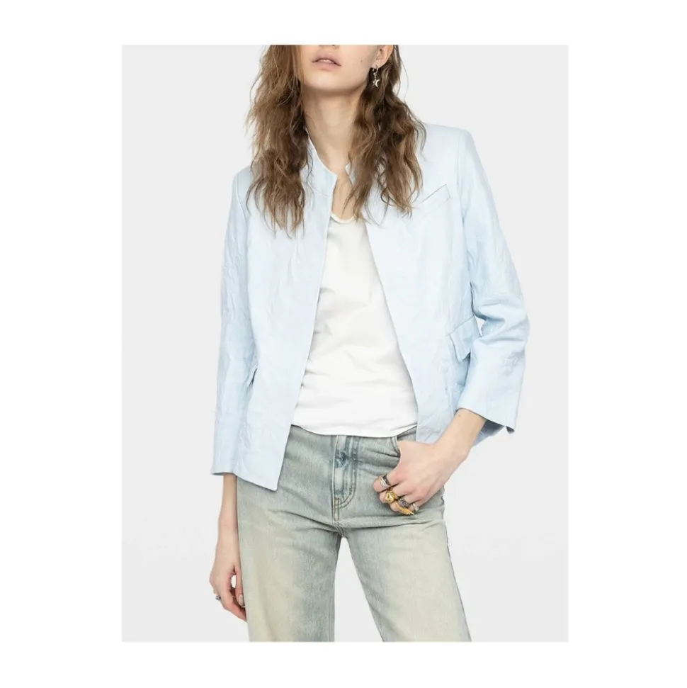Chaqueta de Cuero de Cuello Alto