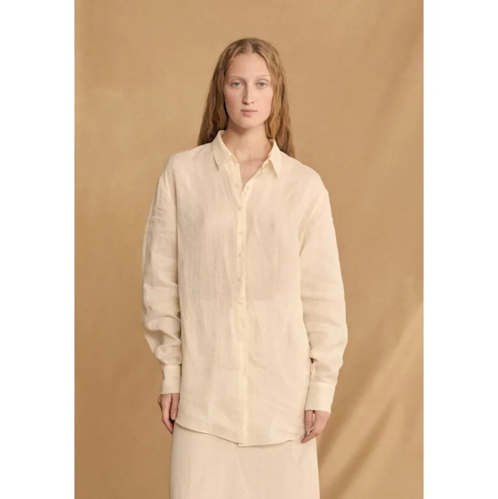 Dennis, camisa oversize de ramio marfil-