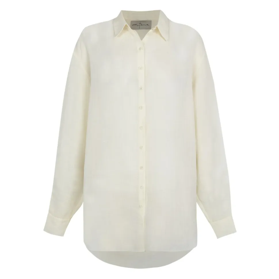 Dennis, camisa oversize de ramio marfil-
