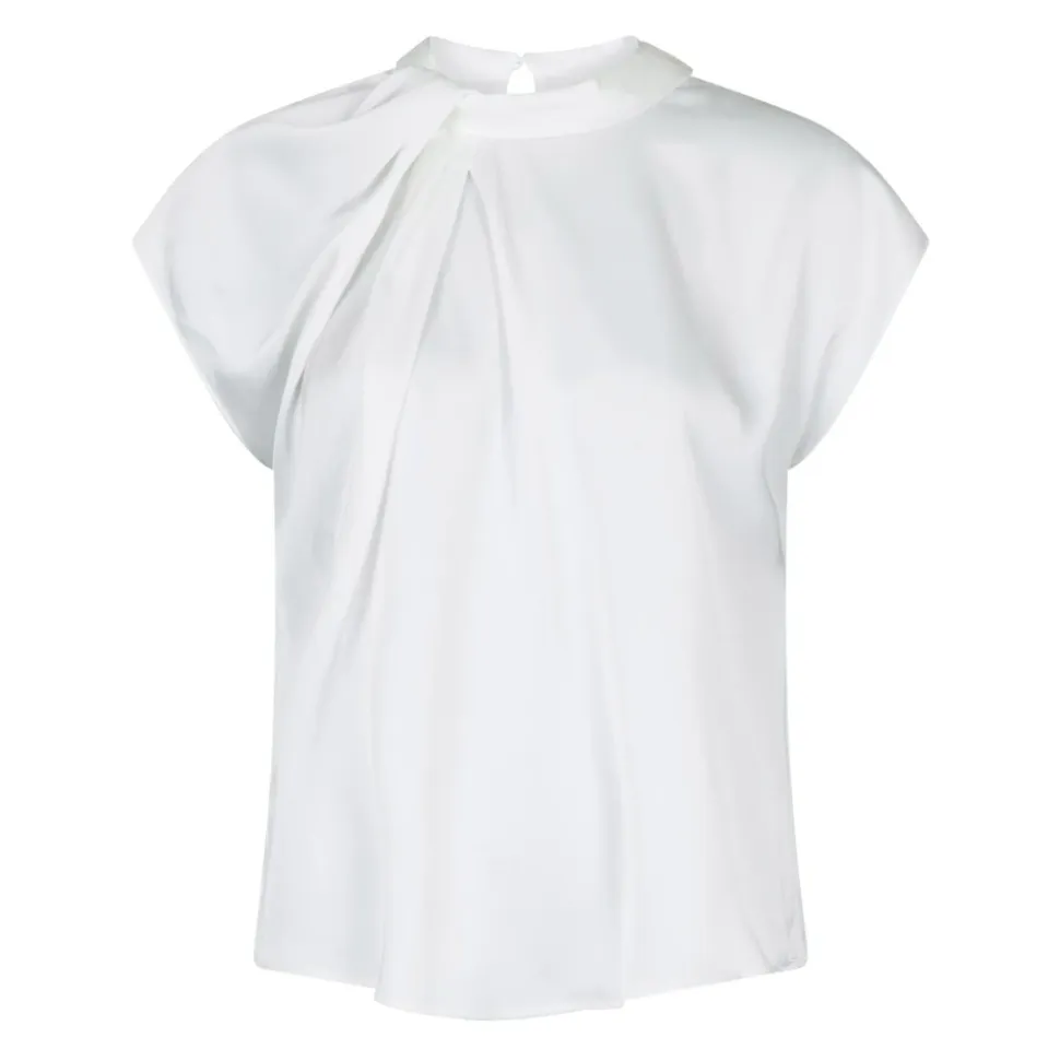 Elegante Blusa de Satén Drapy Blanco Roto
