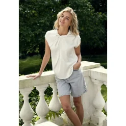 Elegante Blusa de Satén Drapy Blanco Roto