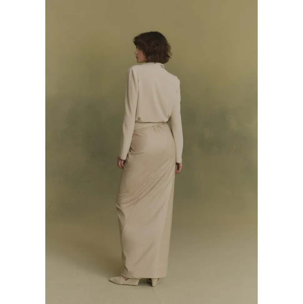 Fabula, falda pareo de lana virgen beige-