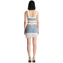 Falda de tweed denim con flecos