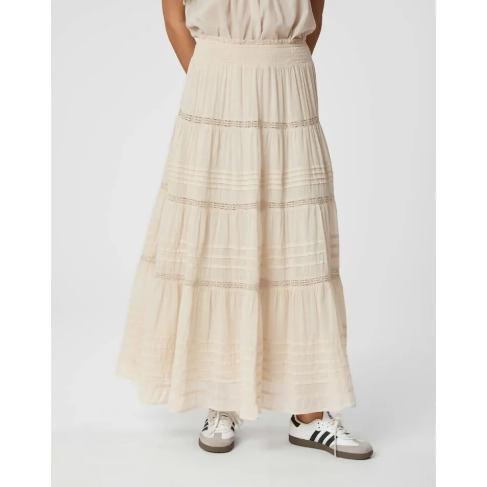 Falda larga de voile marfil