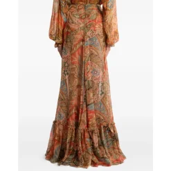 Falda Maxi de Seda con Estampado Paisley y Volantes