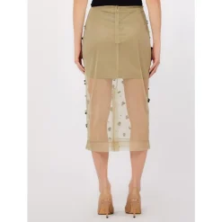 Falda midi de tul con bordado floral