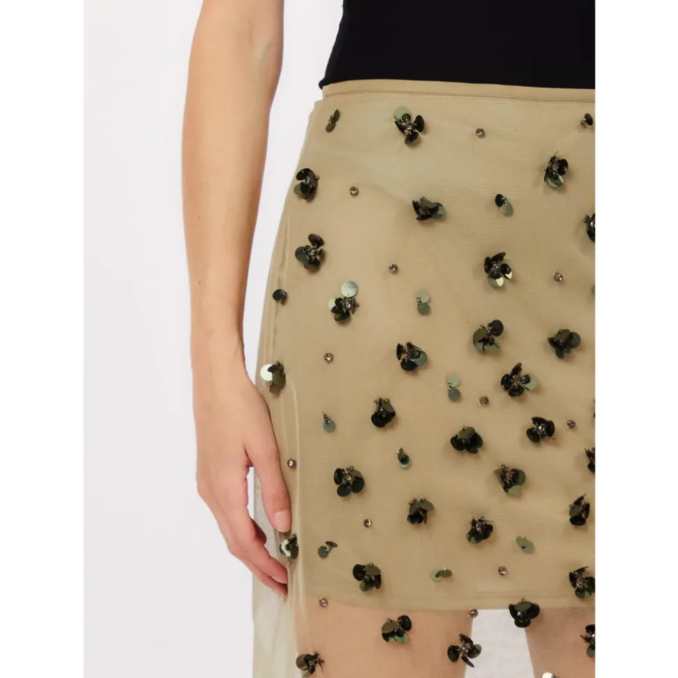 Falda midi de tul con bordado floral