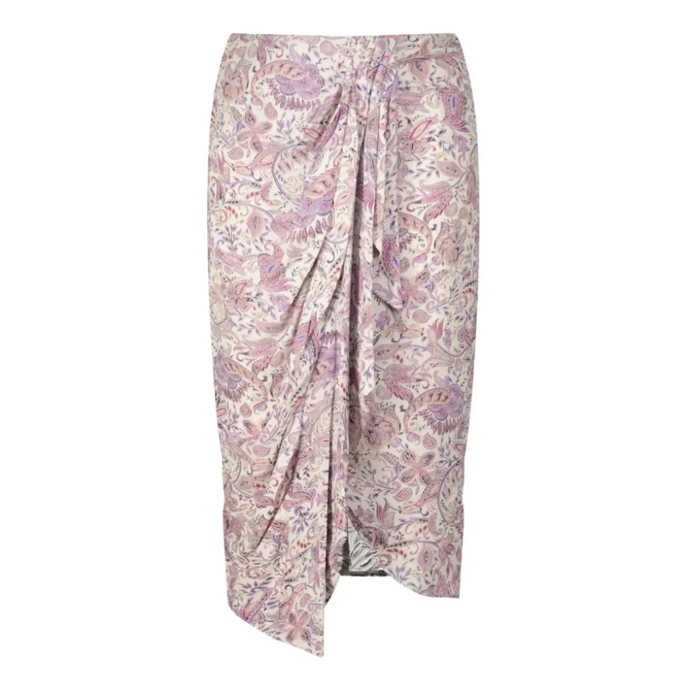 Falda Midi Estampada con Paisley y Drapeado