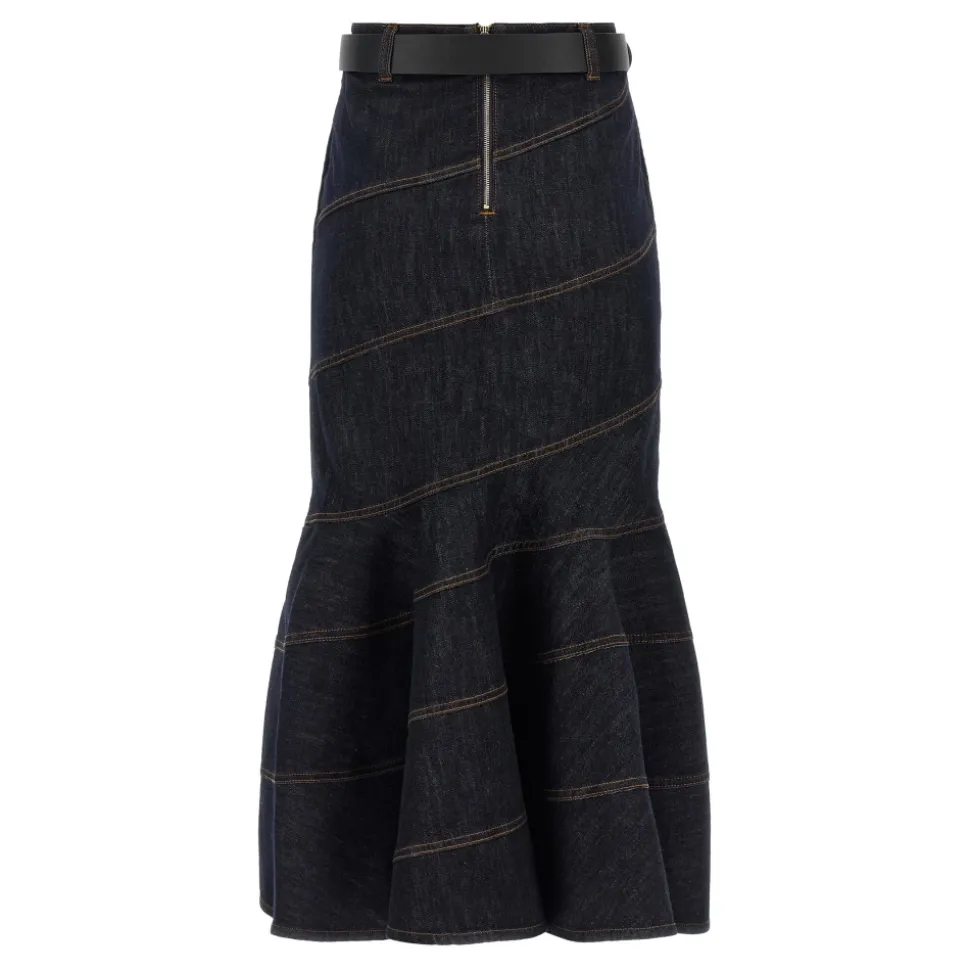Falda midi vaquera con cinturón Indigo