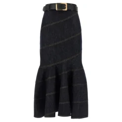 Falda midi vaquera con cinturón Indigo