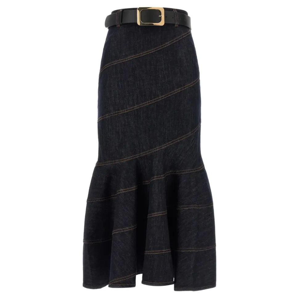 Falda midi vaquera con cinturón Indigo
