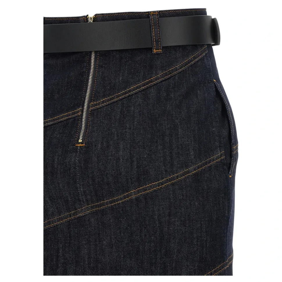 Falda midi vaquera con cinturón Indigo