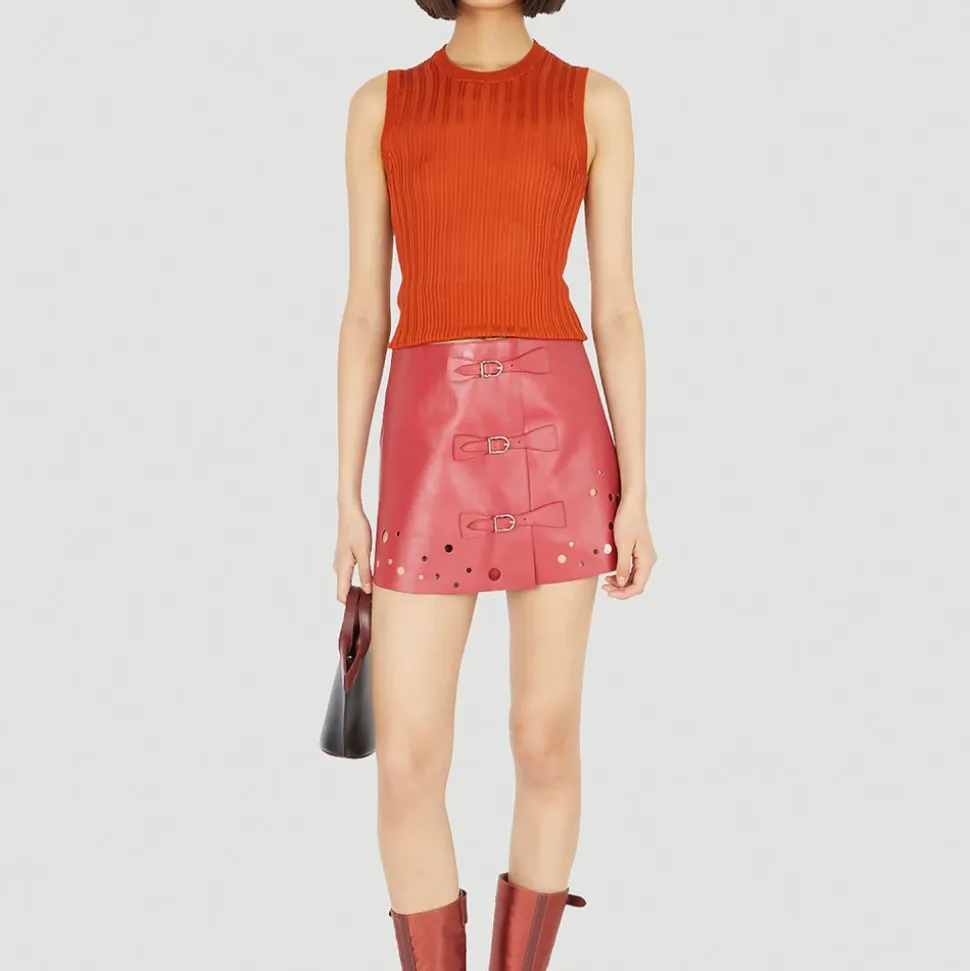 Falda Mini de Cuero con Recortes
