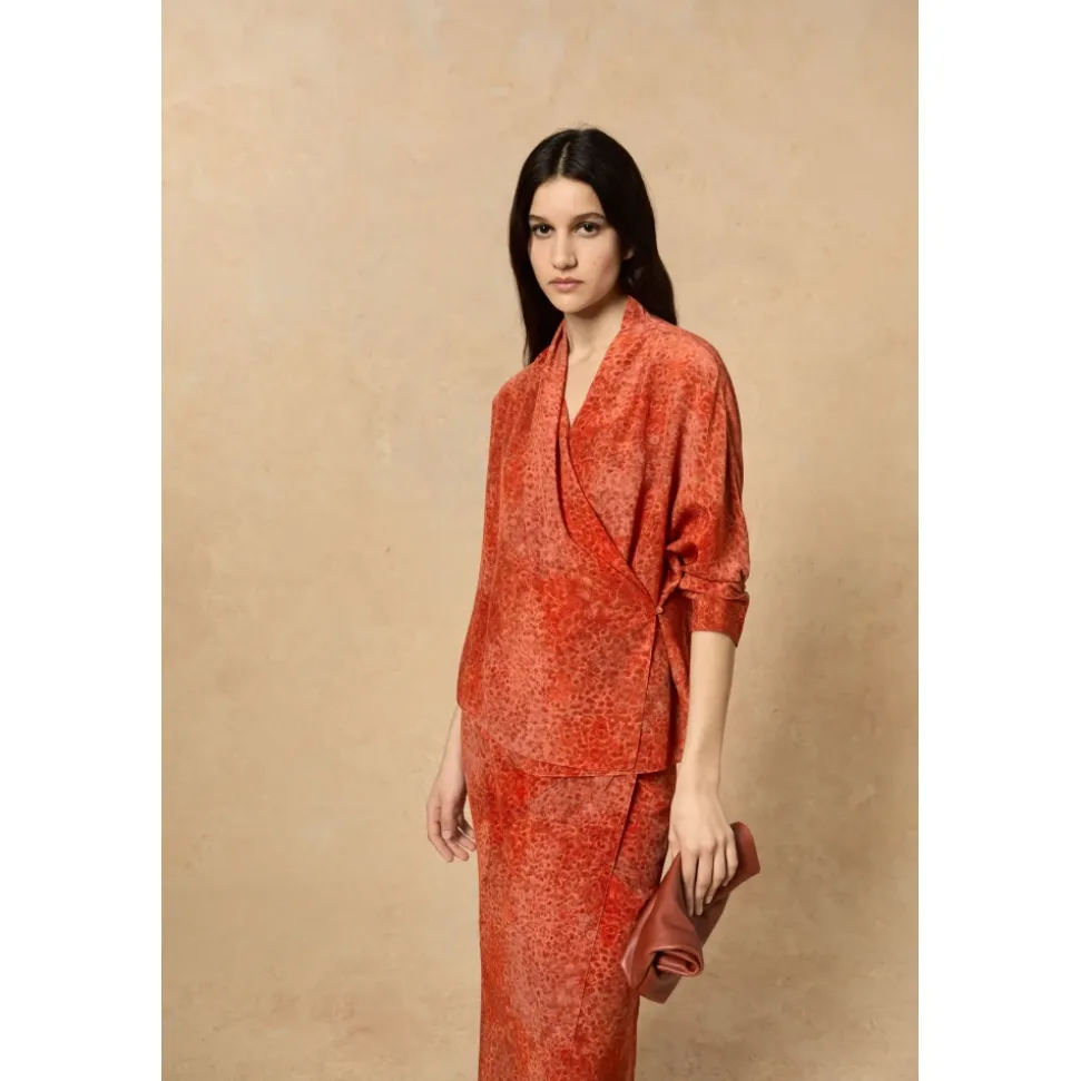 Ingrid, blusa en seda granada print-