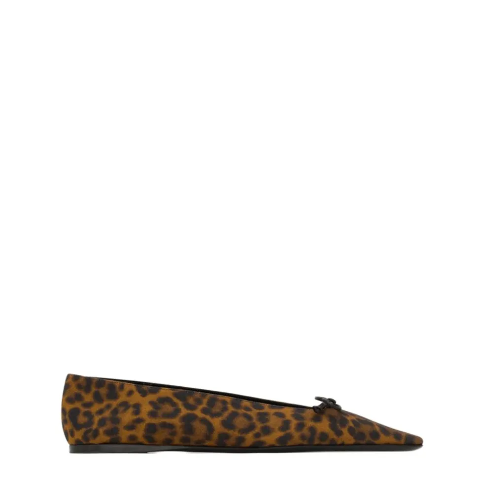 Marrón Zapatos Planos de Cuero con Lazo