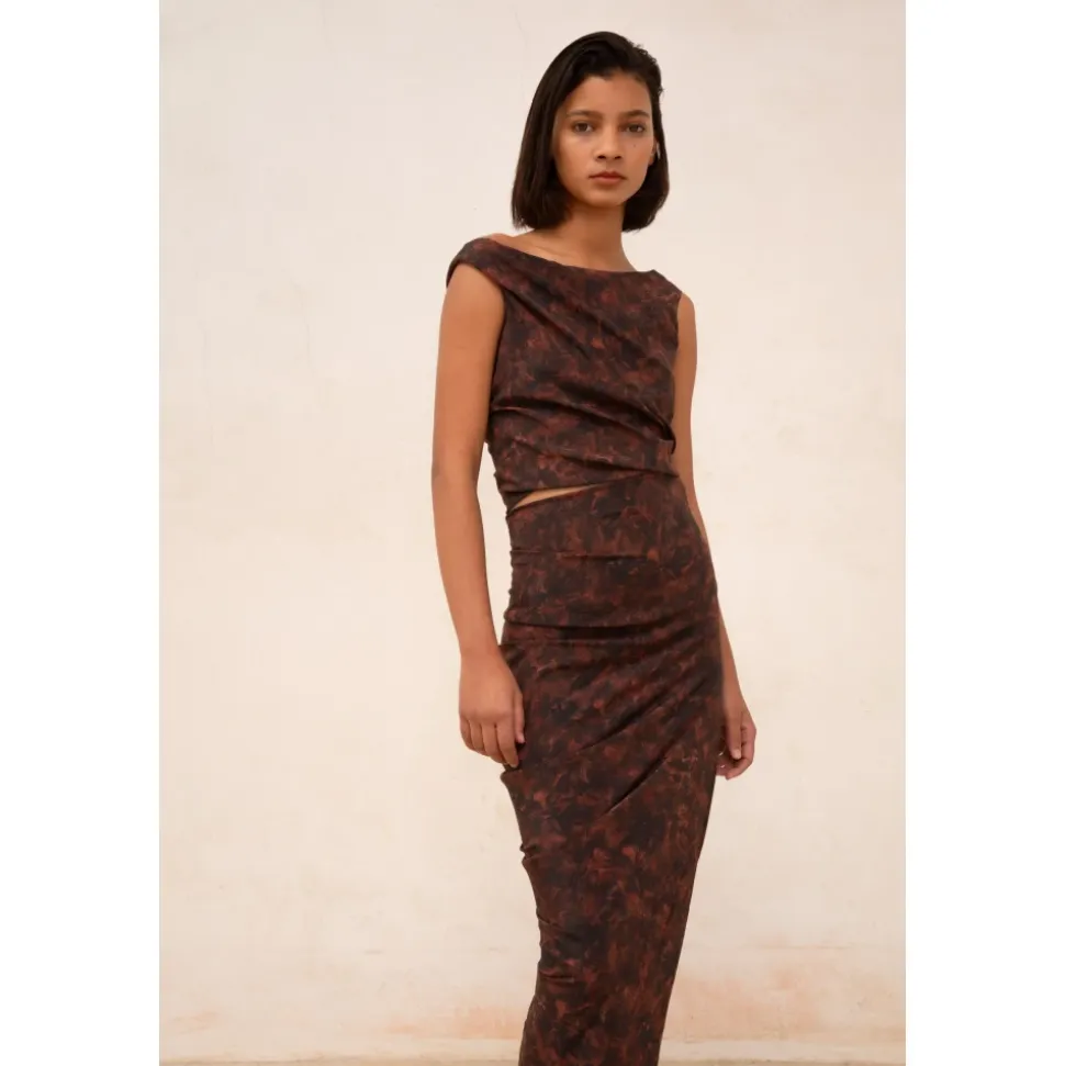 Mathilda, falda en seda stretch mata print-