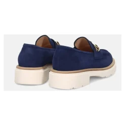 Mocasín Azul de Ante con Pinza Dorada