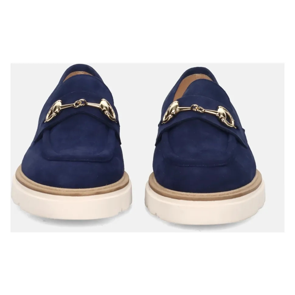 Mocasín Azul de Ante con Pinza Dorada