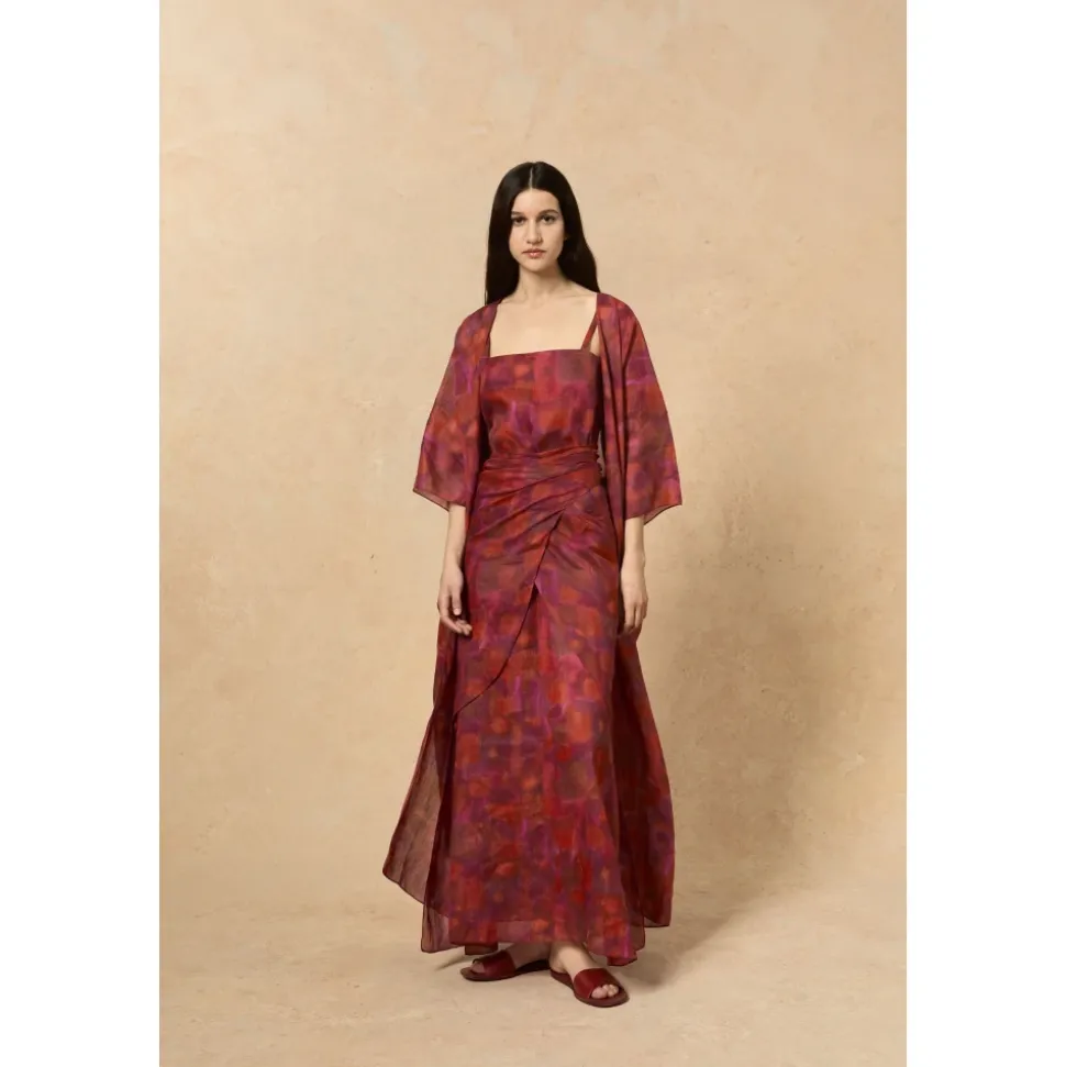 Nina, chaqueta larga en ramio indira print-