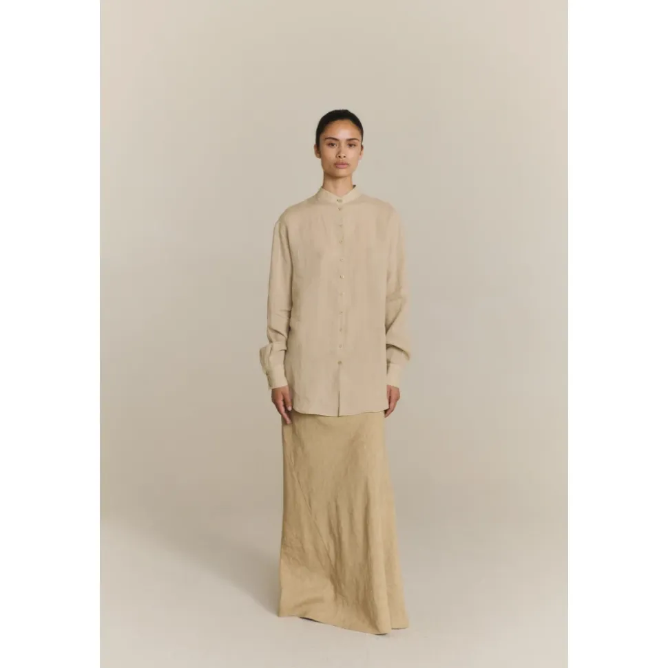 Odel, falda larga de lino y cupro beige oscuro-