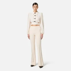 Pantalones Acampanados de Crepé con Ribete en Contraste