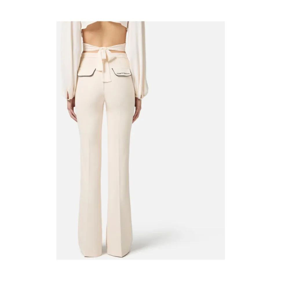 Pantalones Acampanados de Crepé con Ribete en Contraste