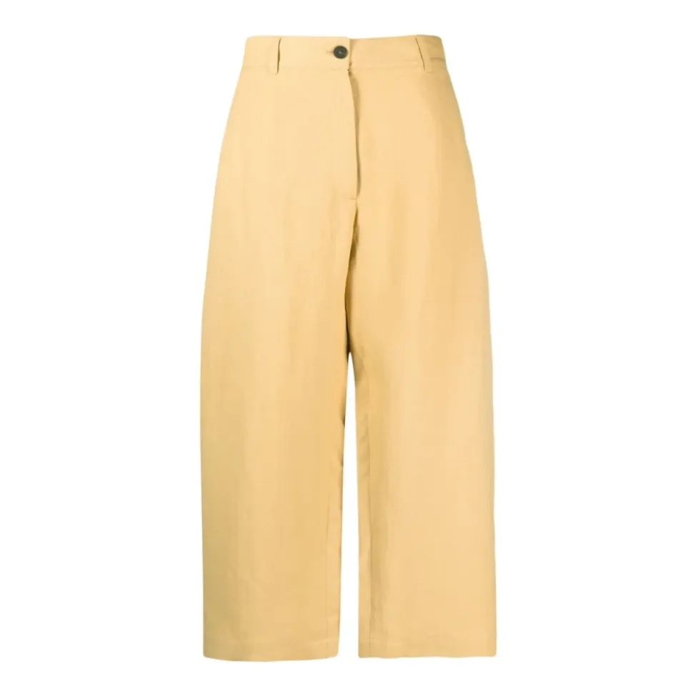Pantalones anchos de lino amarillo de talle alto