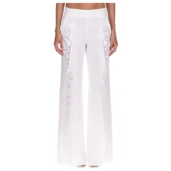 Pantalones Anchos de Lino con Bordado Sangallo