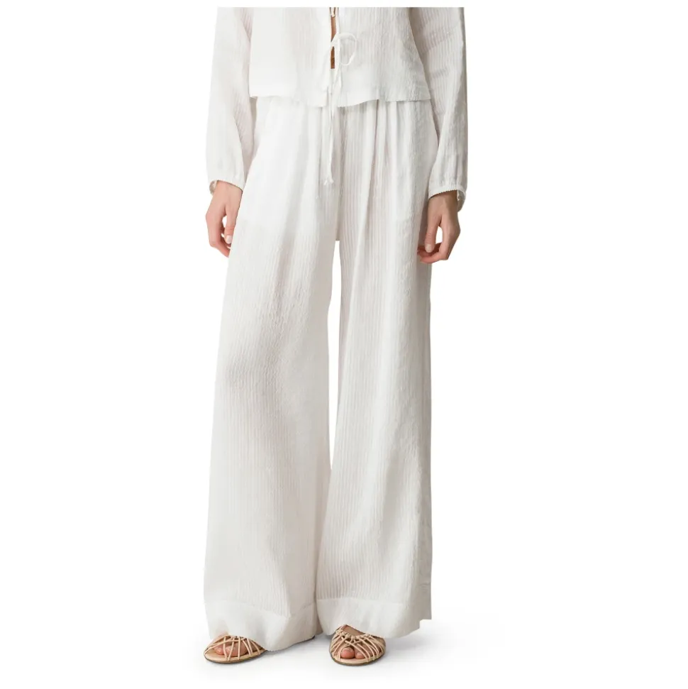 Pantalones de Voile de Seda y Lino a Rayas