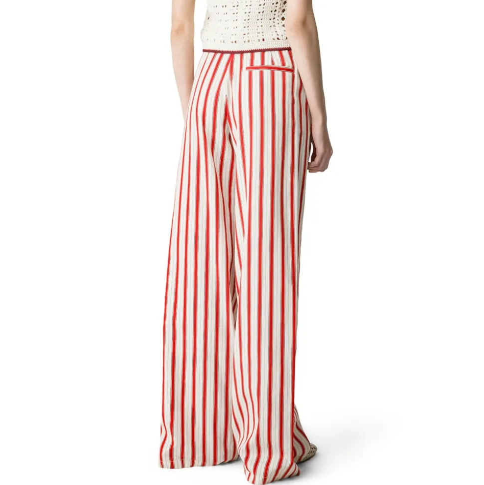 Pantalones Rectos Contemporáneos de Algodón a Rayas