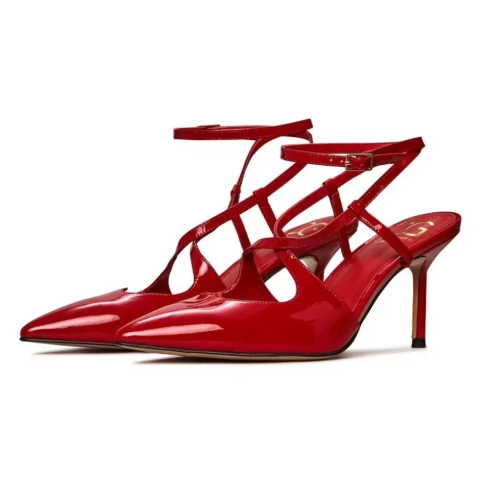 Patent Strappy Heels - Red