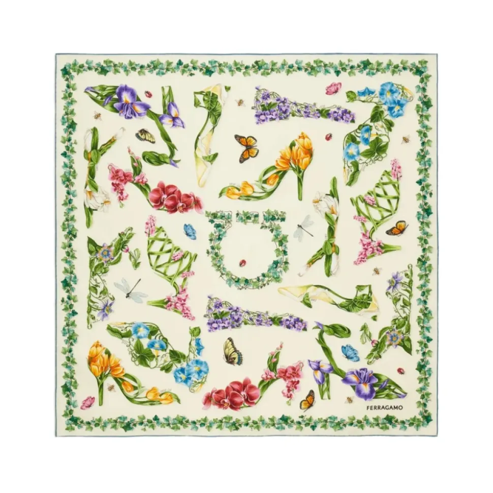 Pañuelo de seda cuadrado con diseño floral