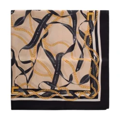 Pañuelo Foulard de Seda Twill con Estampado de Cadenas y Cintas