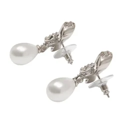 Pendientes de Gota con Lazo de Cristal y Perla