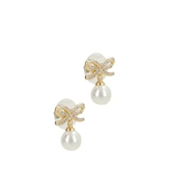 Pendientes de Gota con Perla y Lazo de Cristal