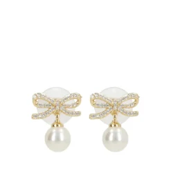 Pendientes de Gota con Perla y Lazo de Cristal