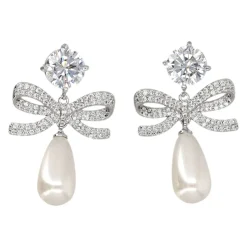 Pendientes de Lazo de Cristal y Perlas