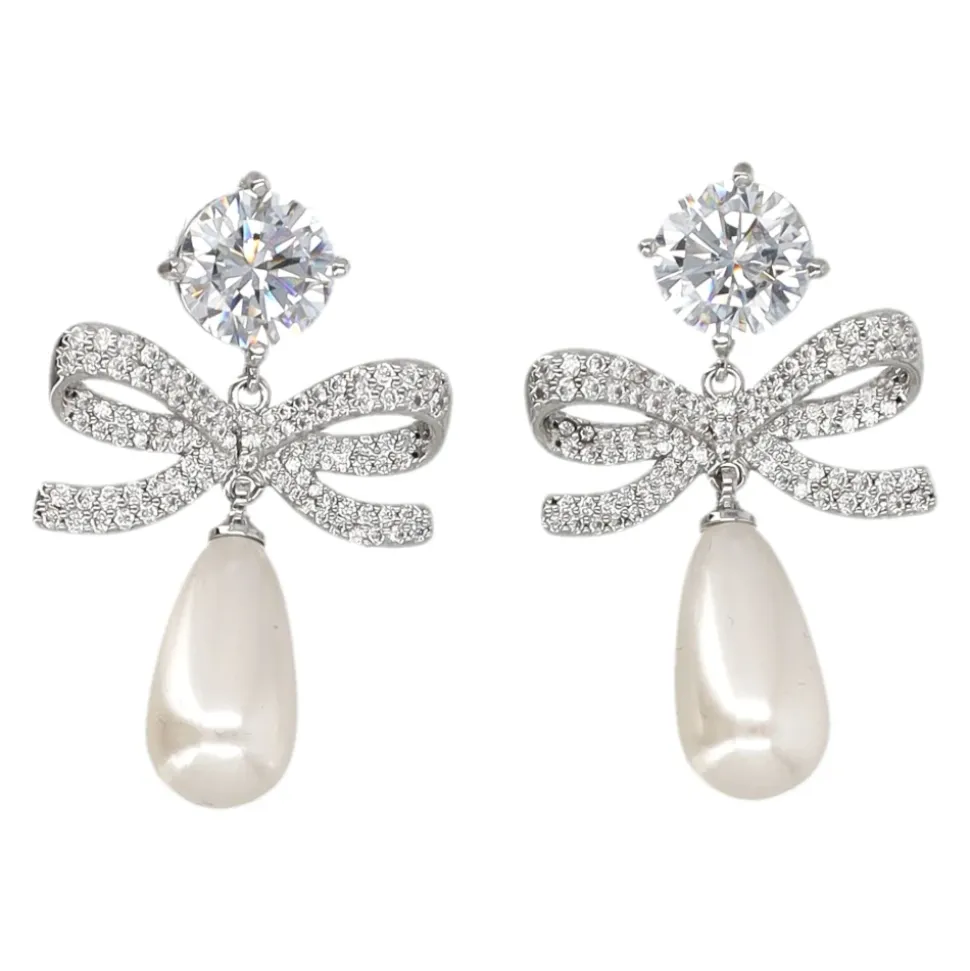 Pendientes de Lazo de Cristal y Perlas
