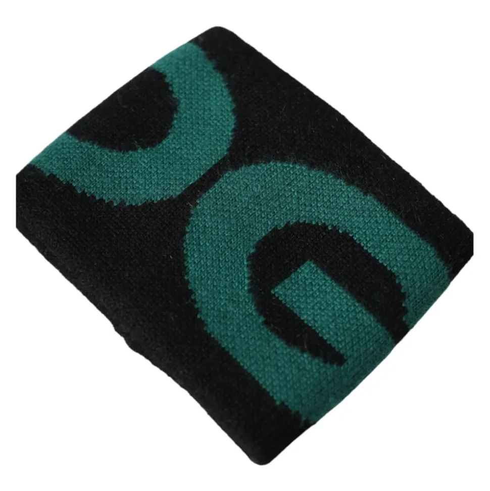 Pulsera de lana negra y verde con logo