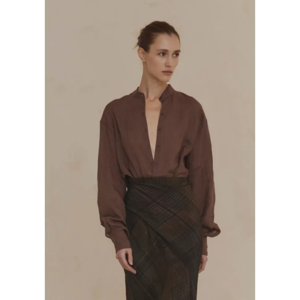 Raoul, camisa en ramio marron morado-