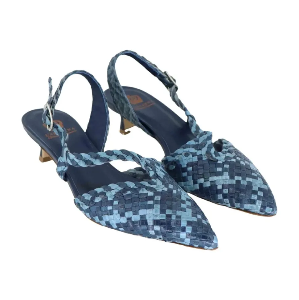 Sandalias Azul de Piel con Tira Trasera