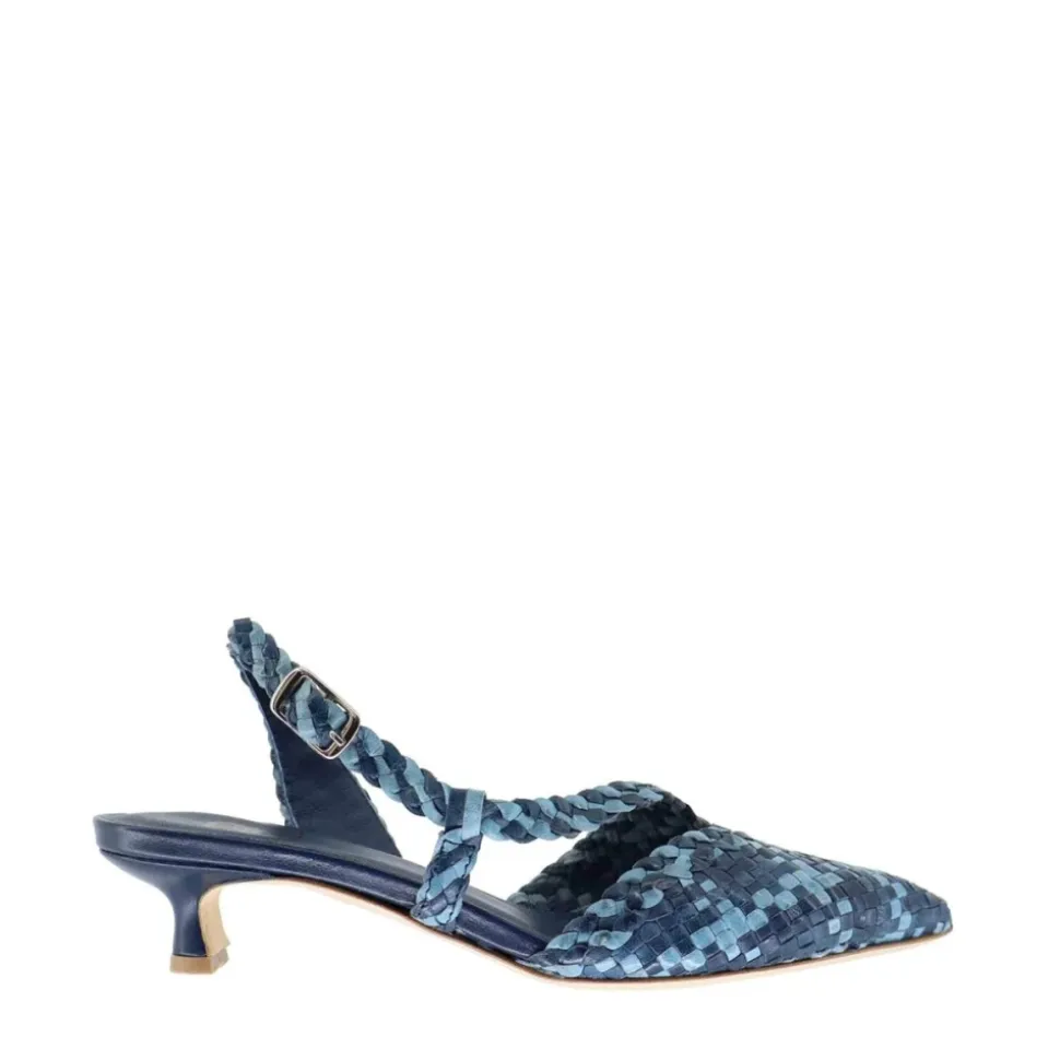 Sandalias Azul de Piel con Tira Trasera