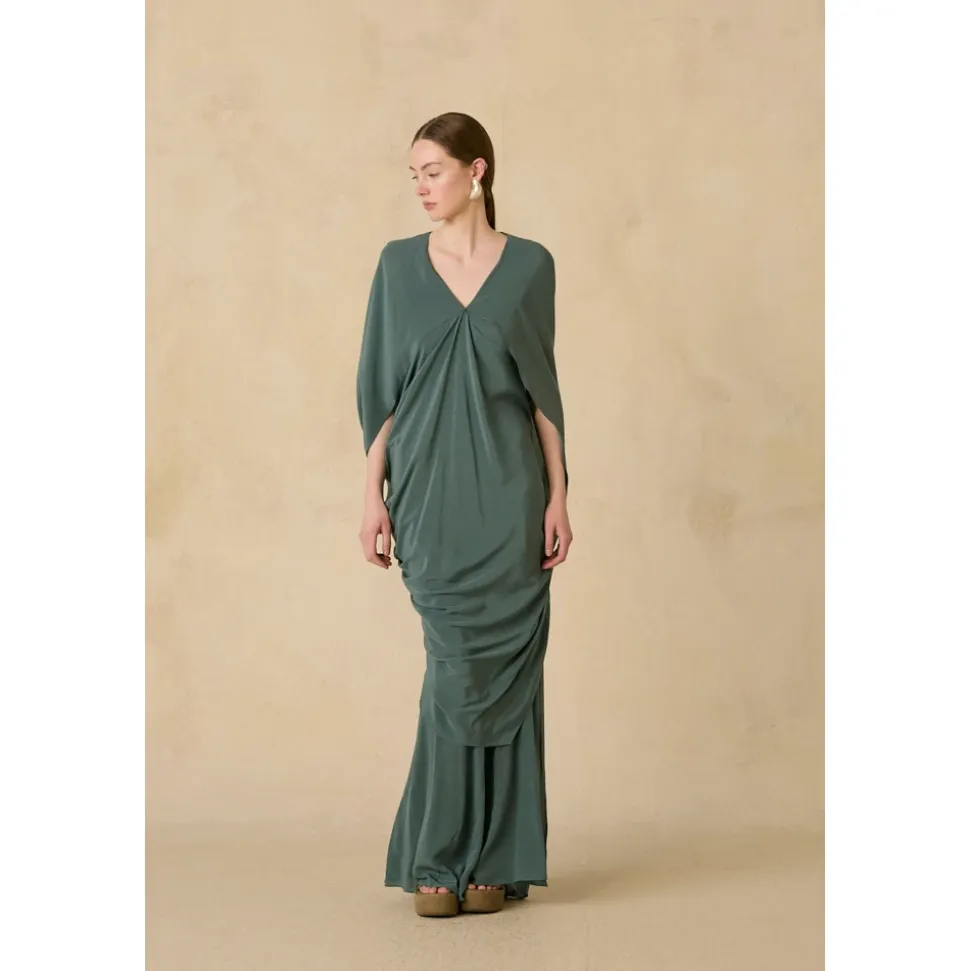 Sarina, vestido de seda turquesa-