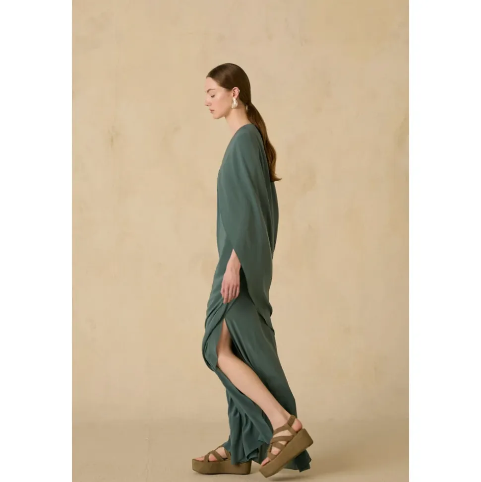 Sarina, vestido de seda turquesa-